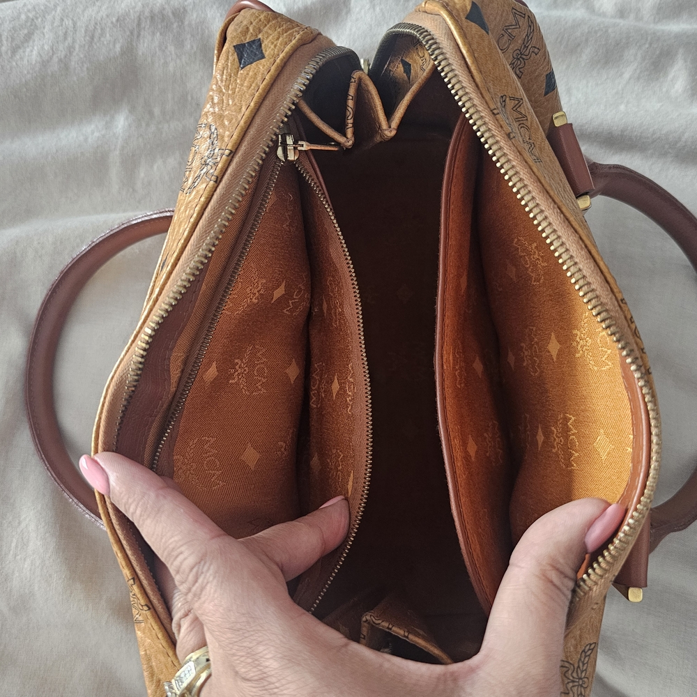 MCM Visetos Cognac Monogram Boston Bag - Picture 12 of 13